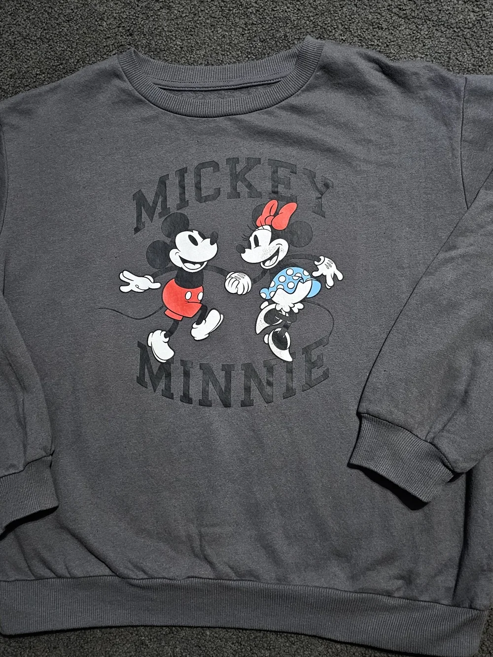 Disney Charcoal Crewneck Sweater with Mickey & Minnie Graphic